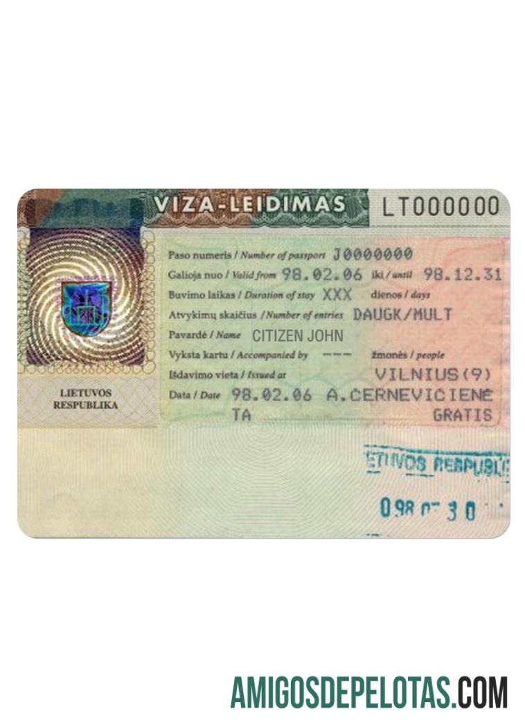 Visto de viagem para LITUÂNIA exemplo